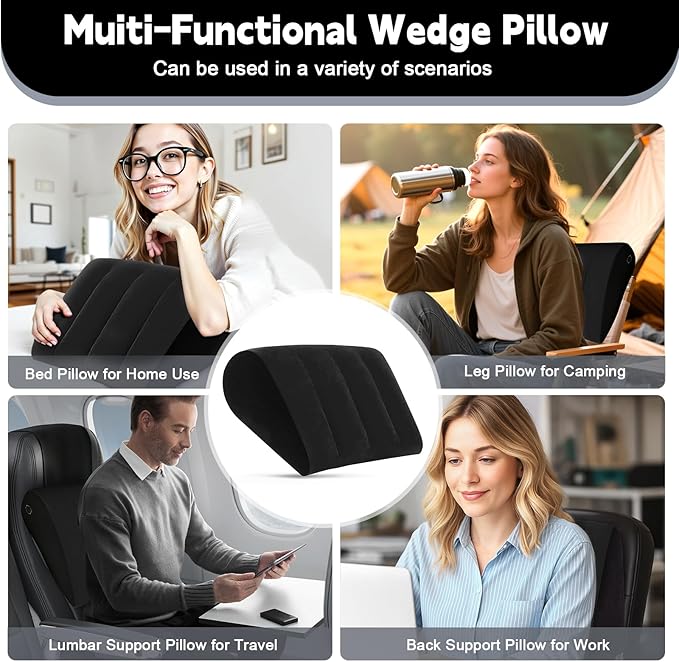 Inflatable Wedge Pillow for Traveling & Sleeping– Portable Bed Wedge Cushion With Silk Eye Mask for Leg Elevation,Back Support & Relaxation,Compact Lumbar Pillow for Camping, Home Use& Outdoor Trips