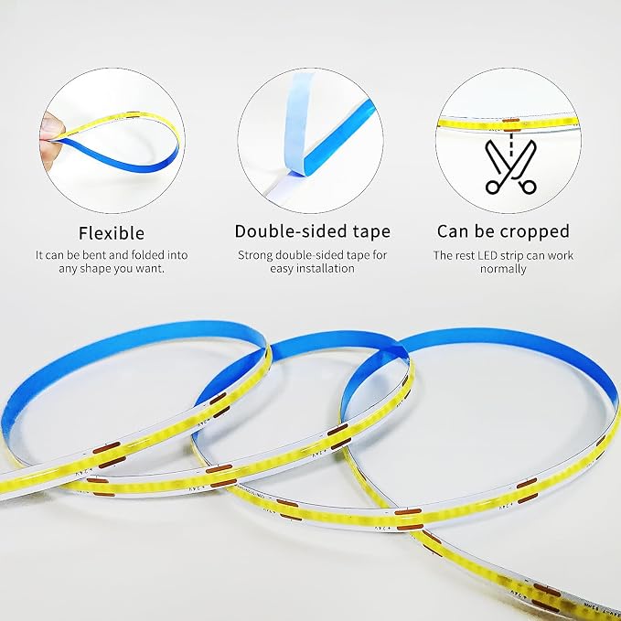 50FT COB LED Strip Lights DC 24V Dimmable 3000K Warm White | Flexible LED Tape Light for Bedroom, with Remote and app Control LED Tape Lights CRI90+,for DIY Home Decoration