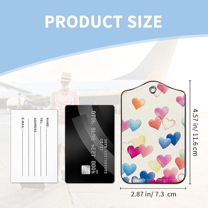2 Pcs Luggage Tags for Suitcases, Love Heart Cute PU Leather Suitcase Tag Privacy Cover Name ID Label with Metal Loop, Personalized Baggage Identifier for Women Cruise Bag Travel Essentials