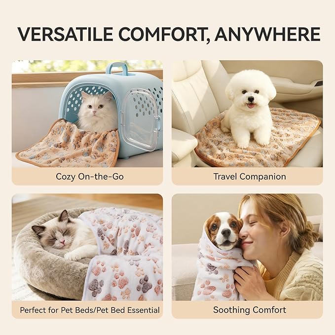 LINENLUX 1 Pack 3 Blankets Super Soft Fluffy Premium Fleece Dog Blankets for Puppy Cat Pet Blanket Flannel Throw Warm Sleep Dog Paw 31x20 inches