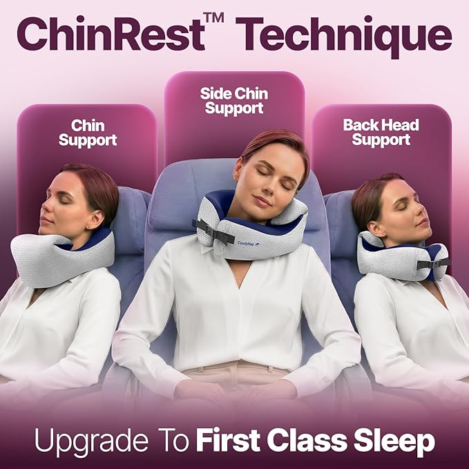 ComfyNap® Versatile Travel Neck Pillow for Airplane [Patented], 9 Positions in 3 Techniques, Plane Pillow with Pure Memory Foam, Travel Pillow with HeadRest Flight Sleep, Travel Essential - Earth