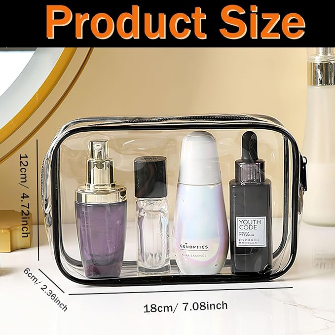 12 Pieces Clear Makeup Bags, TSA Approved Toiletry Bag for Travel, PVC Transparent Cosmetic Pouch with Zipper, Waterproof Vinyl Plastic Organizer Case for Vacation Bathroom (Medium)