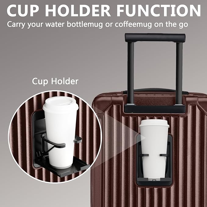 Joyway Carry On Luggage, Expandable Suitcase with Smart Cup Holder and USB Port, 20 IN Hardside Checked with TSA Lock Spinner Double Wheels (Coffe, Carry-On 20-Inch)