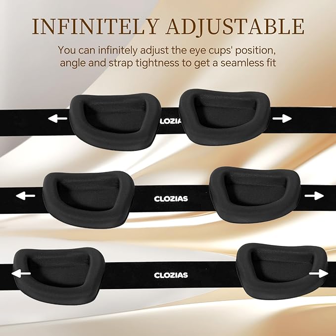 CLOZIA Sleep Mask for Men Women, Adjustable Sleeping Eye Mask, 100% Blocking Eye Masks for Sleep, Soft Comfortable for Travel & Shift Work, Gray