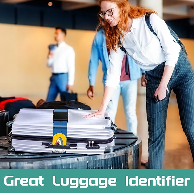 Slohif Luggage Straps for Suitcases Travel Belt Accessories Luggage Connector Identifiers 2 Pack Over Handle with Buckle Unique Nylon Adjustable Strap for Sleeping Bag Car Seat Shark