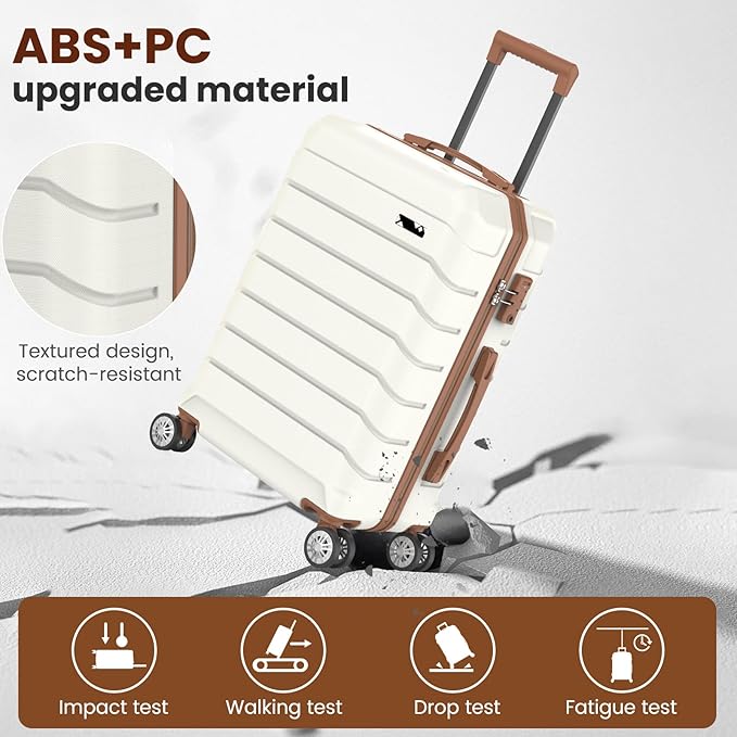 Luggage Sets 3 Piece, Hardside Carry On Suitcase with Spinner Wheels, Lightweight Durable Luggage for Travel | TSA Lock, Expandable Suitcase Set for Men and Women（20/26in） (White)
