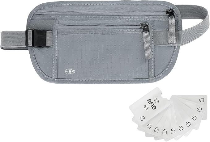Money Belt for Travel Hidden Travel Pouch Women Men Hidden Rfid Passport Holder for Travel (Grey)