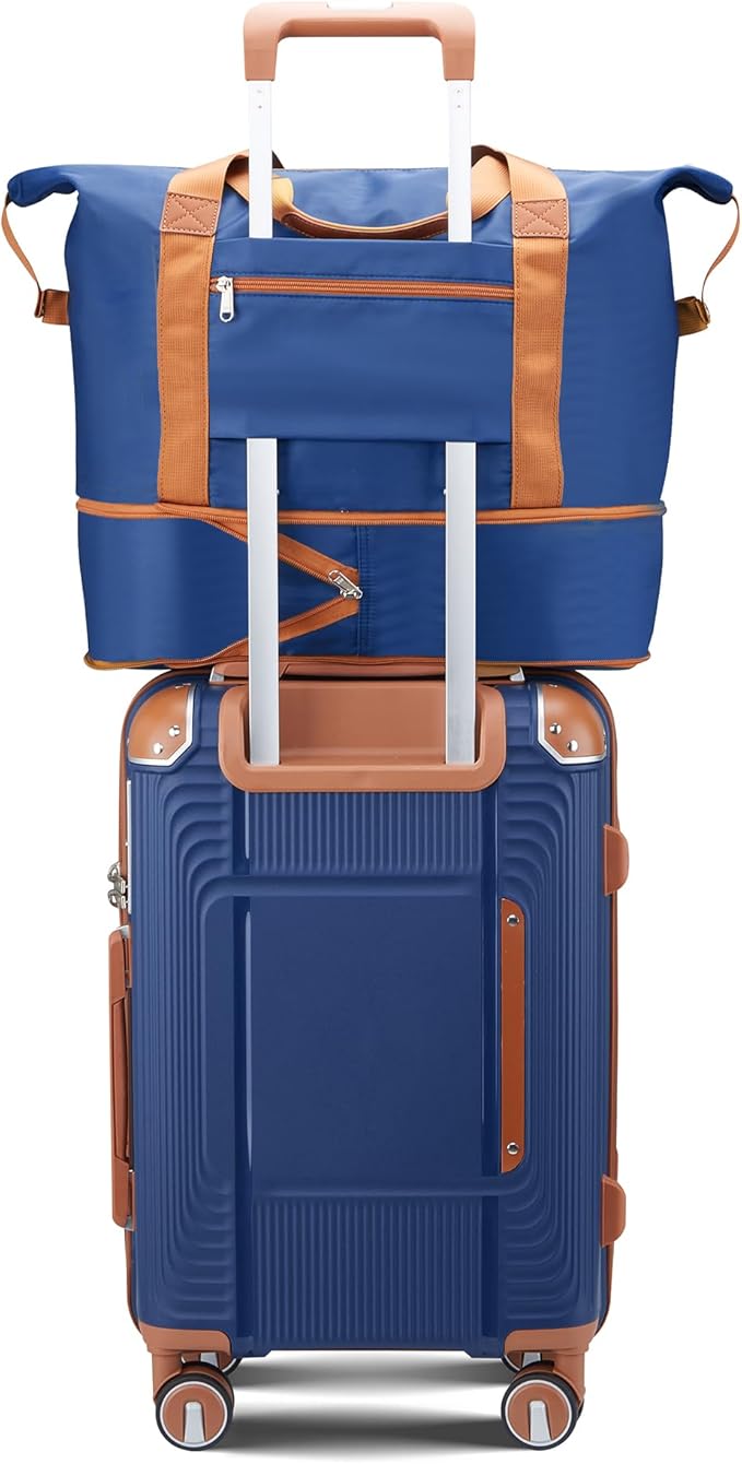 5 Piece Luggage Sets PP Hardshell with Duffel & Toiletry Bag, Carry-on Suitcase Set (20/24/28) with Detachable Spinner Wheels, YKK Zippers & Corner Guards, Lightweight TSA Lock (Navy Blue)