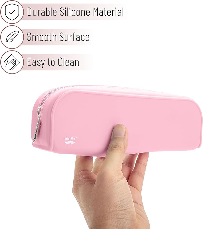 Mr. Pen- Silicone Pencil Case, Light Pink Pencil Pouch, Pencil Case Small, Pencil Pouch Aesthetic