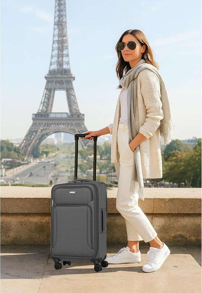 World Traveler Dejuno Jasper 20-Inch Carry-On Lightweight Expandable Spinner Luggage - Charcoal