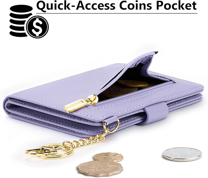 Airkit Small Wallets Woman RFID Blocking Leather Credit Card Holder - with ID Window - Card Wallets for Women - with Zipper Coin Purse - Keychain Wallet