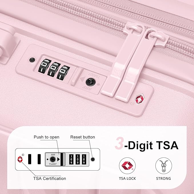 LARVENDER Luggage Sets 3 Piece, Expandable Hardside PP Carry On Luggage Suitcase with 360° Spinner Wheels TSA Lock Suitcase Set for Women Men, Light Pink