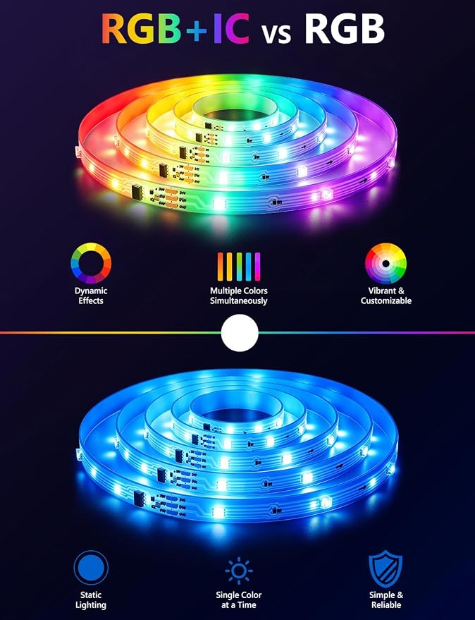 MFWW 130FT Strip Lights, Smart IC RGB LED Lights Multiple Colors on One Line, App+Remote Control, Timing, Multimodal, Music Sync, Color Changing Lights for Bedroom, Party Home Decor
