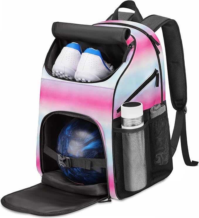 Bosynoy Bowling Backpack, Bowling Ball Bag Totes for Single Ball with Shoe Compartment & Foam Padded, Fits Shoes Up to US Mens Size 16, Grey