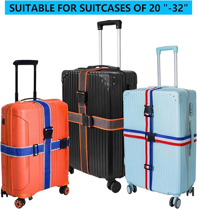 BILIONE 8 Pack Luggage Straps and Tags Set for Suitcase, 4 Vibrant Color Straps and 4 Tags, Premium Suitcase Belts Accessory for Travel (Gray-Blue)