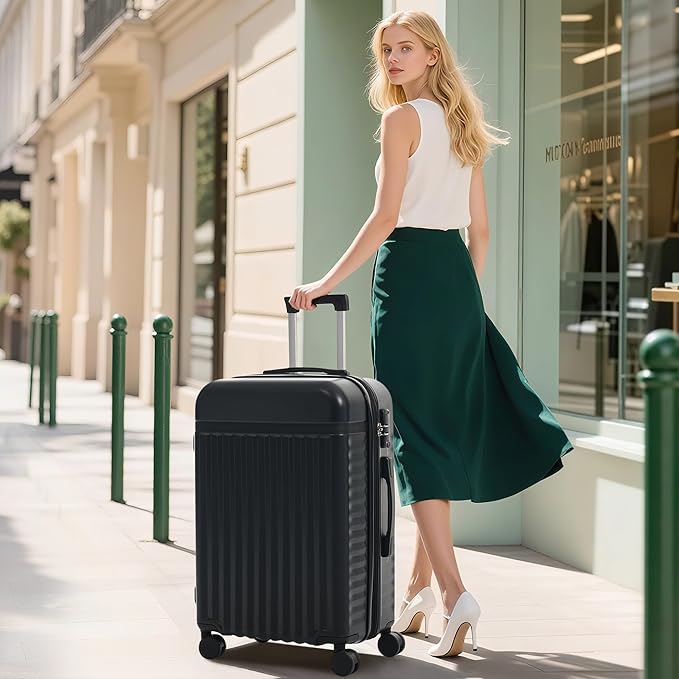 Merax Luggage Sets 5 Piece,Hardshell Expandable Suitcase with Spinner Wheels and Travel Bags,Lightweight Carry on Luggage,20/24/28IN,Black