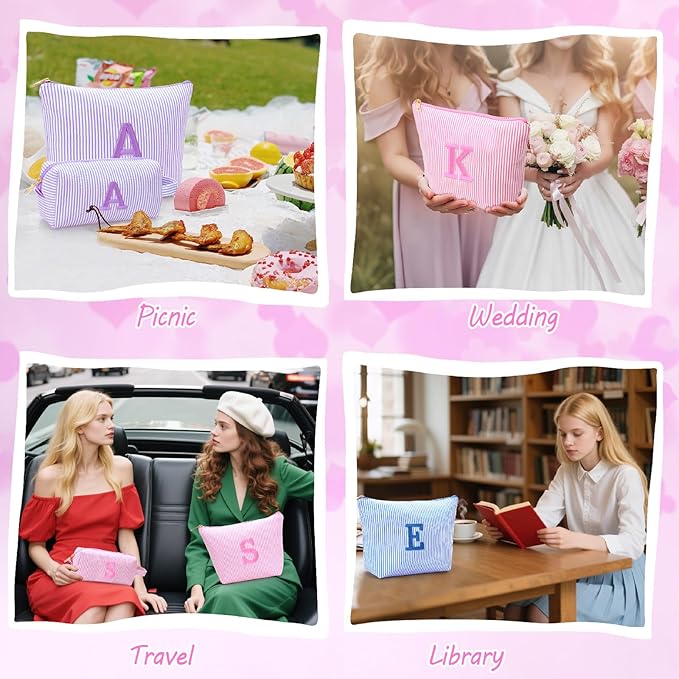 Personalized Initial Makeup Bag,Toiletry Travel Cosmetic Bag,Trendy Stuff for Teen Girls and Women,Holiday & Birthday Gift,2 Pack (B, Purple)