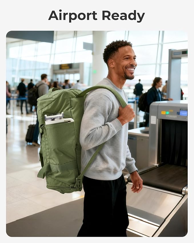 BAGSMART 4-IN-1 Duffle Bag for Travel, 40L Travel Bag Gym Duffle, TSA Carry on Backpack with Shoes Compartment & Wet Pocket, Water-resistant Workout Duffel, Forest Green