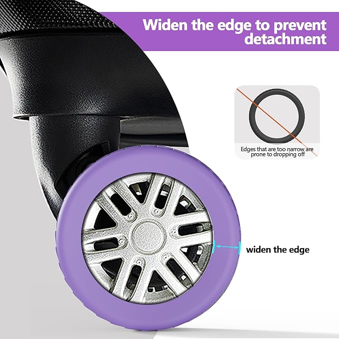 AWINNER Luggage Wheel Covers 8 Pack Upgraded,Silicone Luggage Wheel Protector Covers for most 8 Spinner Wheel Suitcases or Office Chair Caster,Durable,Mute and Shock Absorption (Purple)