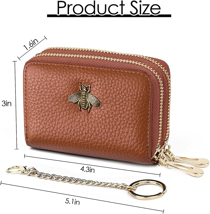 imeetu RFID Credit Card Holder, Small Leather Zipper Card Case Wallet for Women
