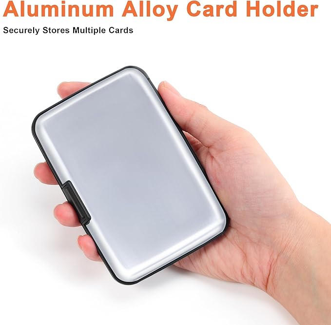 Mayski Credit Card Holder, RFID Blocking, Aluminum Alloy Hard Case, Small Mini Business Metal Wallet for Women Men, Silver