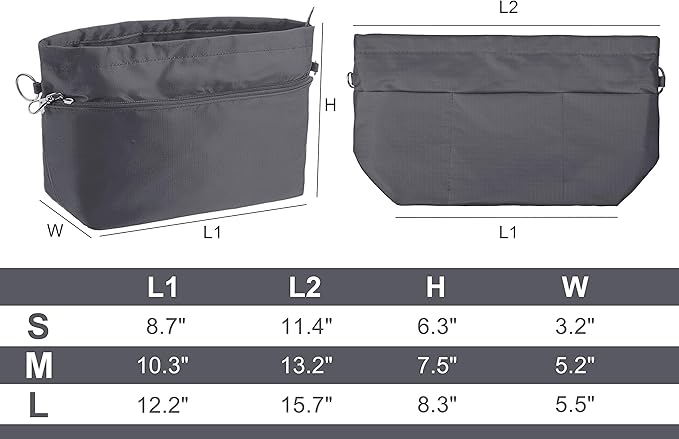 Vercord Handbag Purse Tote Pocketbook Organizer Insert Zipper Closure 11 Pockets 3 Sizes Many Colors
