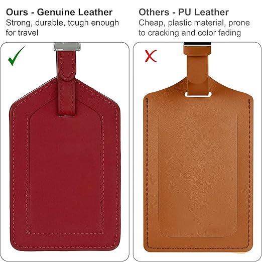Red Genuine Top Grain Leather Luggage Tag