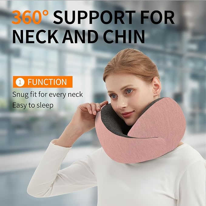 Travel Neck Pillow Airplane, Memory Foam Travel Pillows for Comfort on Sleeper Hold Compact and Ergonomic Design for Traveling Car Rides Home Road Trip Essentials for Adults and Kids (Pink)