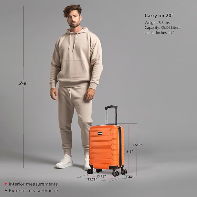 InUSA TREND Luggage with Spinner Wheels | Durable Lightweight Hardshell Suitcase, Travel bag with Handle and Trolley, 20-Inch Carry On Small Luggage | Orange