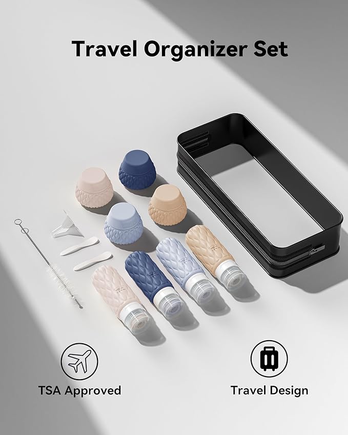 Silicone Travel Bottles for Toiletries 8 Pack Travel Size Toiletries 3.4 oz 1.7 oz, Leakproof Squeeze Travel Size Containers Refillable Cosmetic Jars Set for Shampoo, Conditioner, Creams