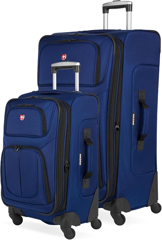 SWISSGEAR Sion Softside Expandable Spinner Luggage Durable Lightweight Travel Suitcase, Blue, 2-Piece Set (21/29)