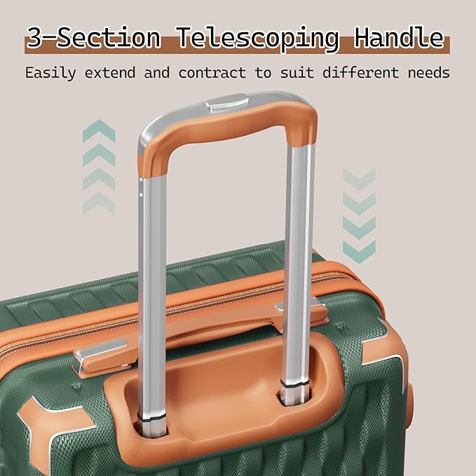 Melalenia Suitcase Sets 6 Piece Hard Shell Carry on Luggage with Spinner Wheels and TSA Lock, Lightweight Travel Backpack for Women, Green Brown