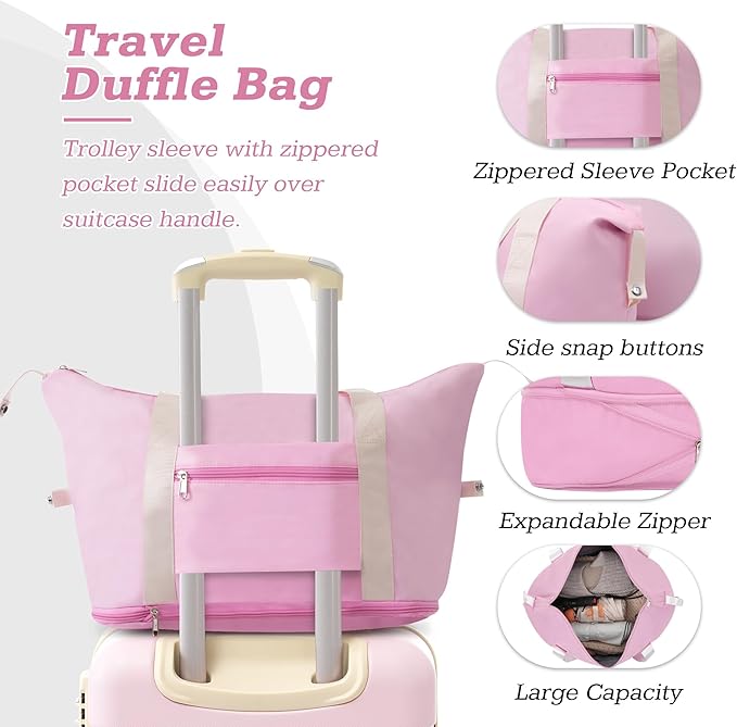Merax Suitcase Set 24 inches Expandable Luggage with TSA Lock Spinner Wheels Hardshell Lightweight Vintage Luggage with Travel Bag,Light Pink