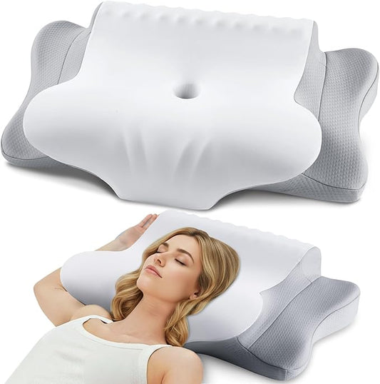 Cervical Pillow for Neck Pain Relief - Cooling Ergonomic Dual-Sided Orthopedic Neck Pillow with Ice Silk Pillowcase Breathable Memory Foam Contour Pillow for Side, Back, Stomach Sleepers
