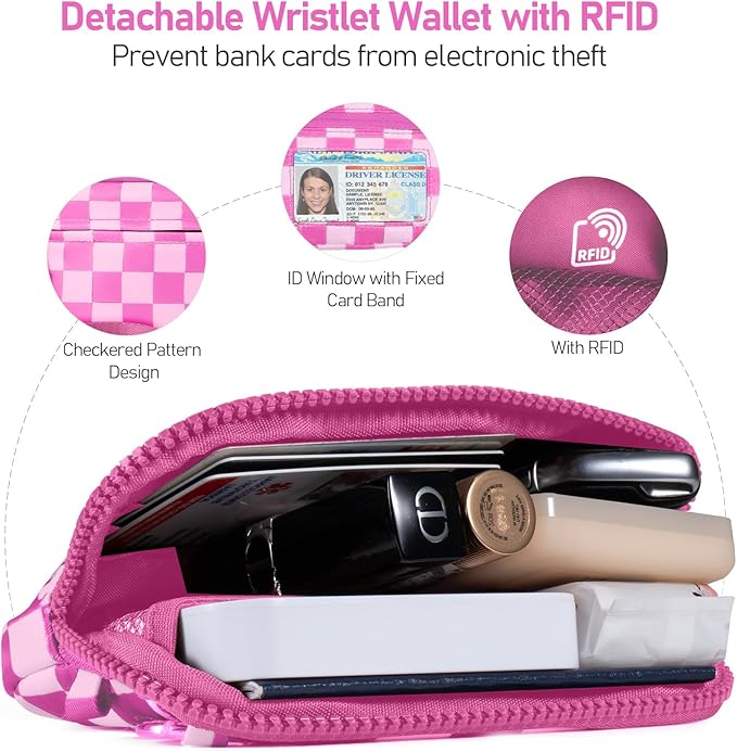 Tiostep Clip and Go Strap for Phone with Wallet Crossbody Phone Lanyard and Detachable Checkered Bag with ID Window and RFID Pouch for Daily Travel.