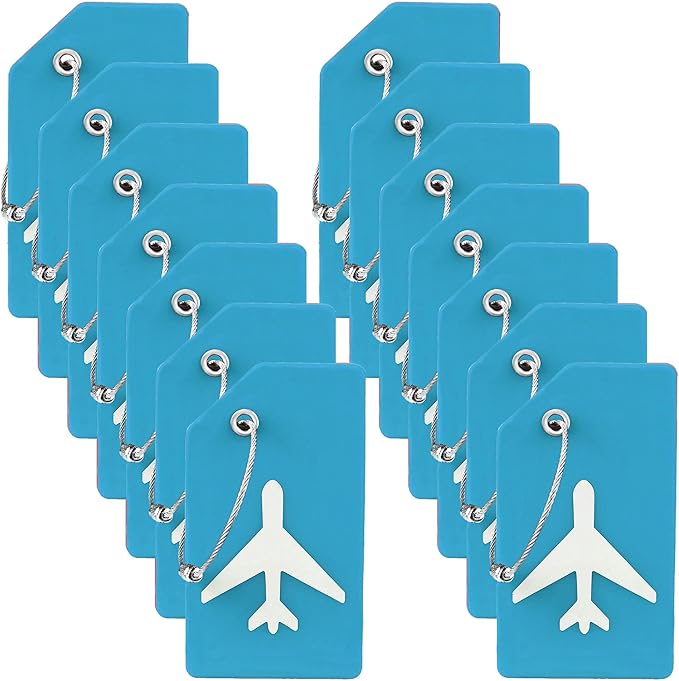 14 Pack Silicone Luggage Tag for Suitcases with Stainless Loop, TSA Approved, Privacy Protection Travel Essentials Bag Tags by Gostwo, Sky Blue