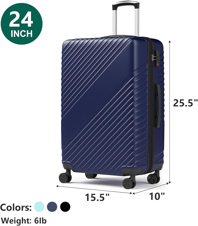 24 Inch Checked Luggage, ABS Hardside Suitcase with Spinner Wheels, Lightweight Medium Luggage with TSA Lock for Women and Men, Expandable Travel Suitcase for Business, Road Trips & Family Vacations