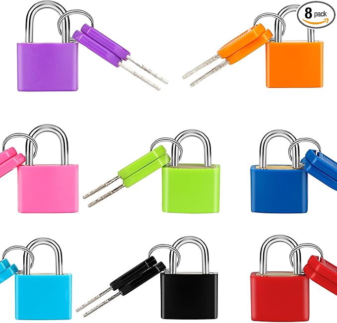 8 Pcs Suitcase Locks with Copper Keys Protect Your Belongings with Febwind's Set of 8 Mini Padlocks Multicolor Durable Locks for Suitcases Backpacks Boxes Cabinet and Laptop Bags