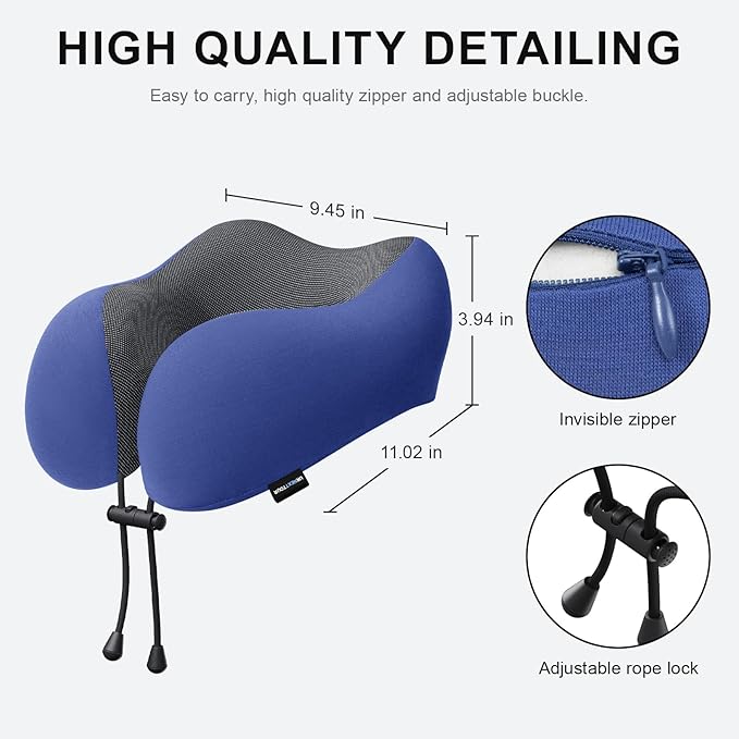 Travel Pillow for Airplane Memory Foam Neck Pillow, Soft & Support Travel Pillow for Travelling, Sleeping Rest, Car, Train and Home Use (Dark Blue)