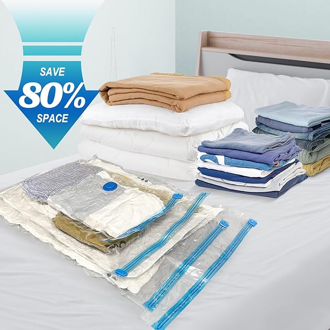 Fygrip Vacuum Storage Bags with Hand Pump, Plastic Packaging Bags, 80% Space Saver Vacuum Seal Bags for Clothing, Travel Lugggage, Blankets, Comforters, 16 Combo