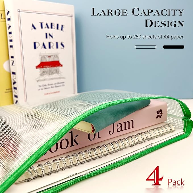Mesh Zipper Pouch Bags – 13.2" x 9.2" Waterproof Storage Pouches, 4-Pack Colorful Translucent Bags for Office, Travel, Toys & Crafts