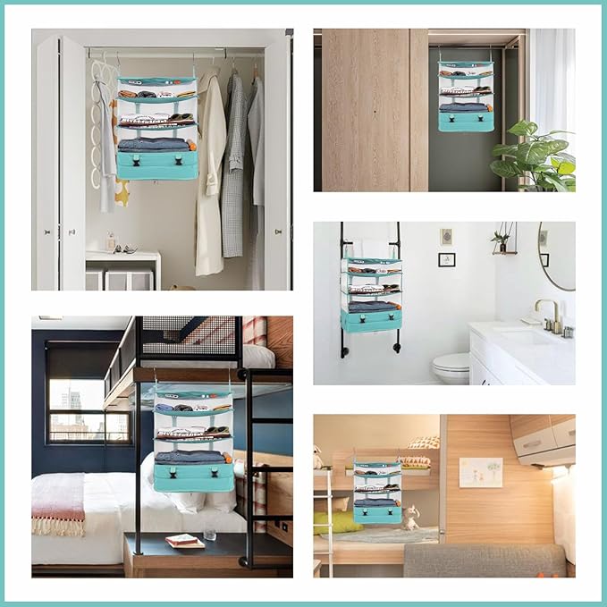 Surblue Hanging Closet Storage Bag Collapsible 3-Shelf Washable Oxford Fabric with 2 Hooks (XL 17.71 * 11.81 * 20in,Aqua Blue)