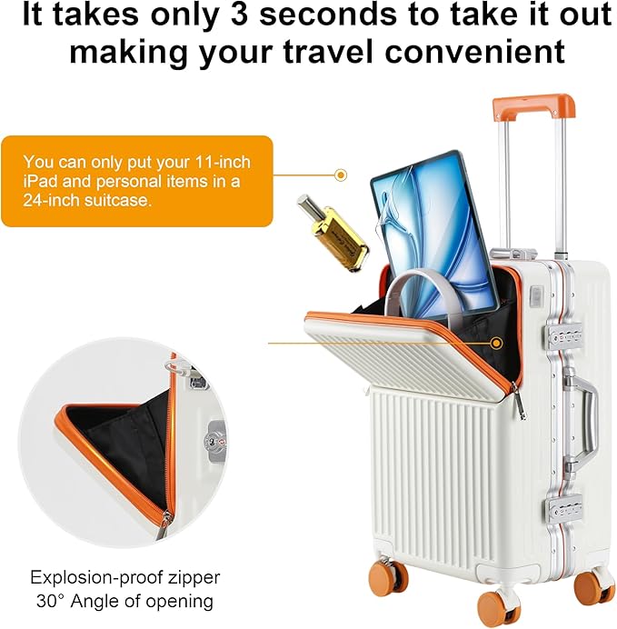 Carry on suitcase Zipperless Luggage,Polycarbonate Aluminum Hard Shell, Expandable Carry-On Suitcase with Spinner Wheels (orange, 24 inch)