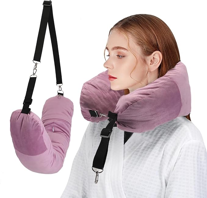 Stuffable Travel Pillow, Stuffable Neck Pillow for Travel, Neck Pillow Stuffed with Clothes Storage - No Extra Baggage Fees, Fits 5+ Days of Travel Essentials, No Filler (Pink)