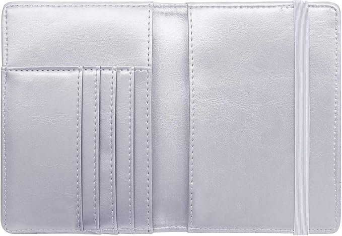 Passport Holder Cover Women's Travel Wallet RFID Blocking Cute Slim Passport Wallet with Elastic Band, Silver
