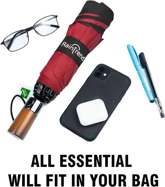 Raintrend Windproof Travel Umbrellas for Rain Automatic +10% Bigger Canopy Strong Frame Compact Folding Portable Umbrella for Women Men Backpack Purse