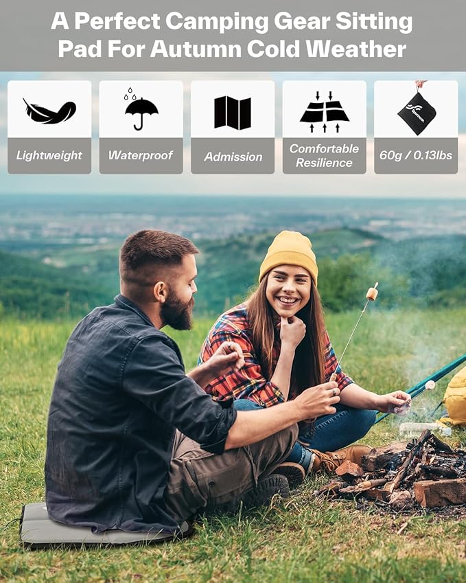 Sportneer Sitting Pad: Lightweight Waterproof Folding Seat Pad for Backpacking, 15.75'' x 15.75'' Portable Camping Seat Mat for Hiking, Picnics Beach & Outdoor Use, 0.13lbs