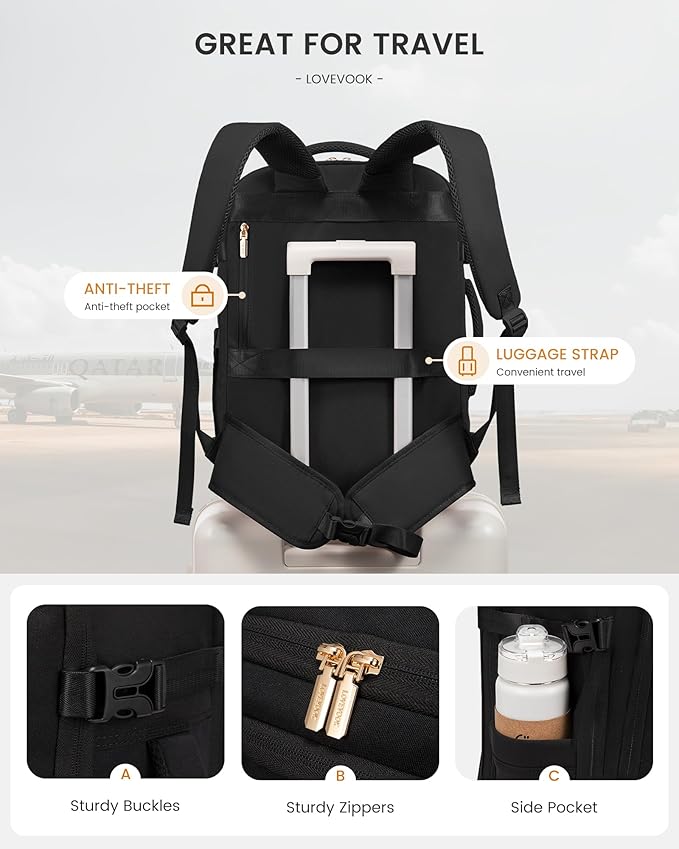 LOVEVOOK Travel Backpack For Women & Men with Waist Strap,50L Waterproof Carry On Backpack Luggage Travel Essentials Flight Approved,TSA Personal ltem Travel Bag Weekender Daypack with 3 Packing Cubes