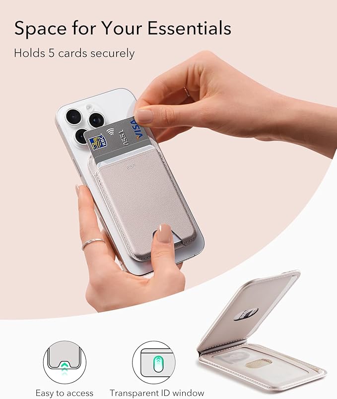 ESR Aura for MagSafe Wallet with Adjustable Stand, RFID Blocking, 5 Card Holder for Phone Case, Slim Magnetic Wallet for iPhone 17e/17/16/15/14/13/12 Series, Not for 13/12 Mini,Desert Titanium
