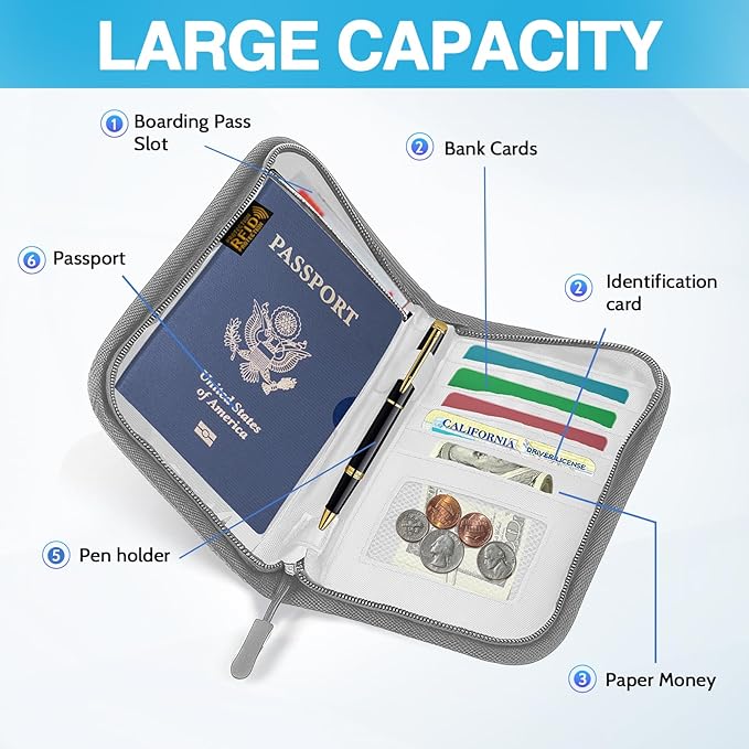 Passport Holder for Travel, Women Rfid Blocking Passport Wallet, Travel Essentials Premium Wallets, Waterproof Passport Holders Bag for Men Traveling, Travel Document Organizer Credit Cards Case